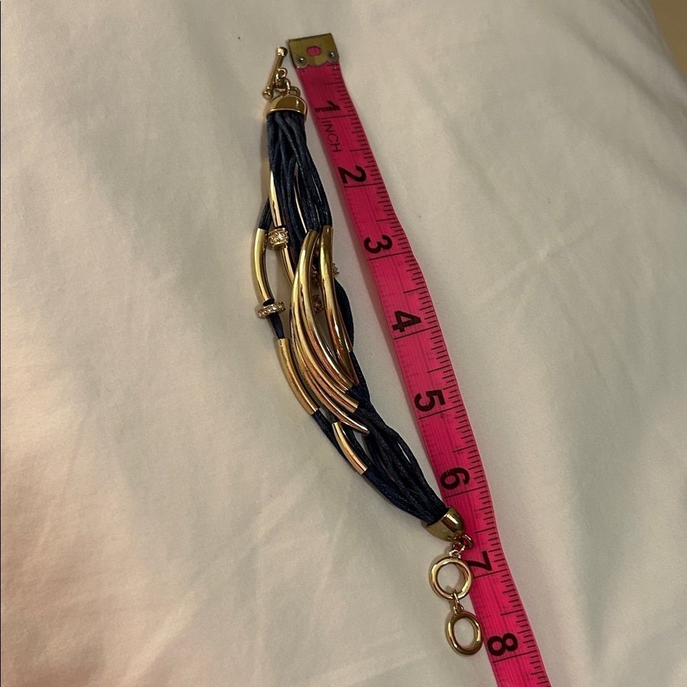 Blue and Gold with Rhinestone Multi Strand Bracelet - Picture 4 of 4